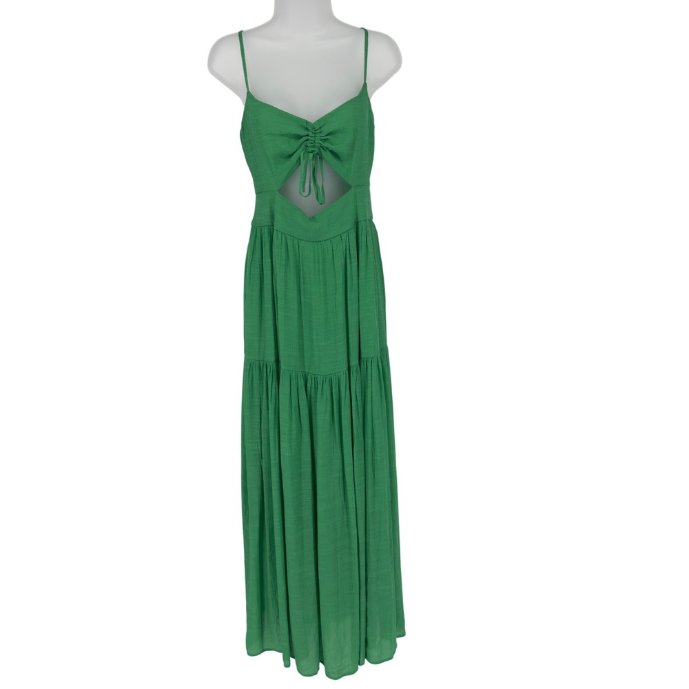Moon River Gauzy Kelly‎ Green Cutout Maxi Dress Large Boho Tiered Vacation
